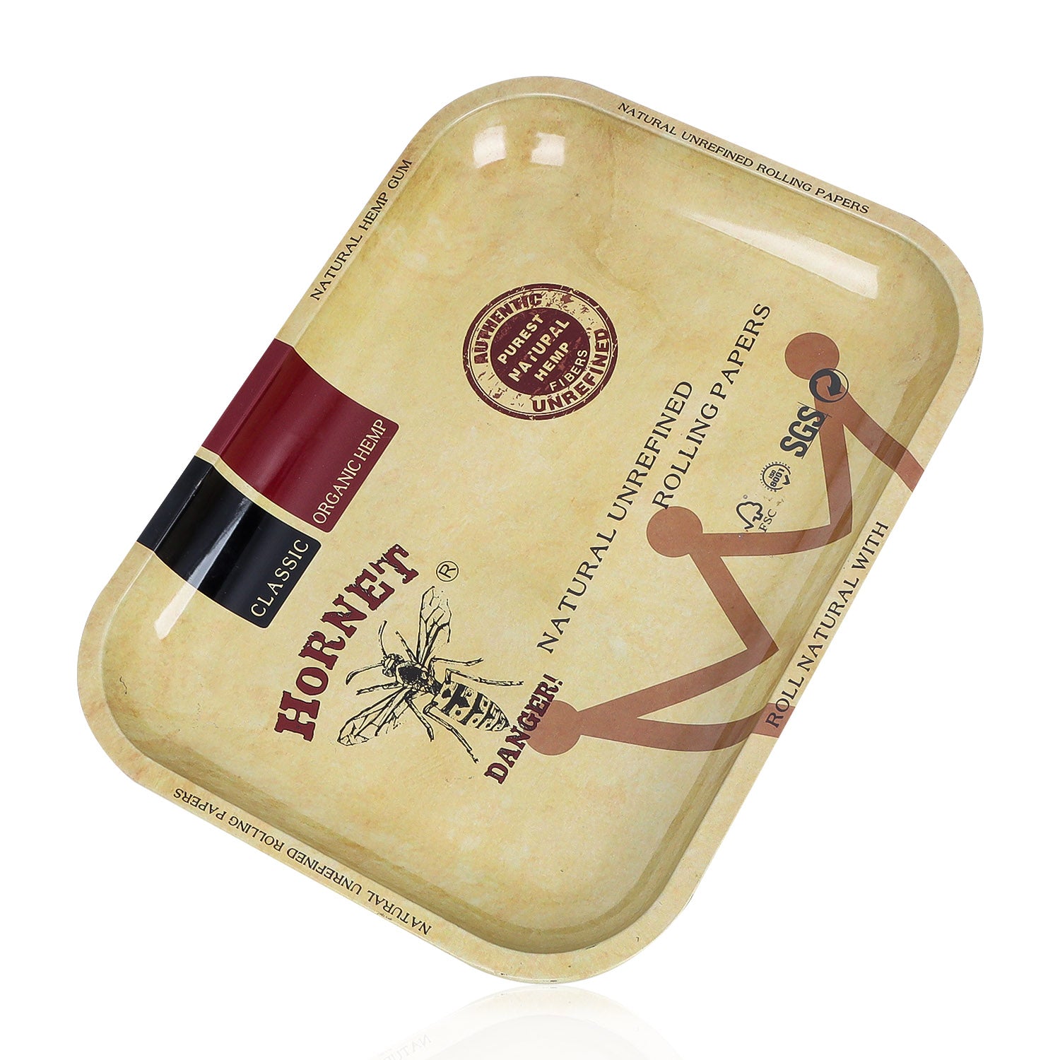 HORNET Tinplate Rolling Tray, 12” x 8.8” Cigarette Rolling Tray, Smooth Rounded Edge Rolling Paper Tray