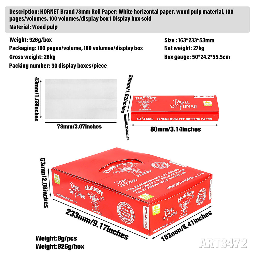 HORNET brand 78mm roll paper 100 books/display box