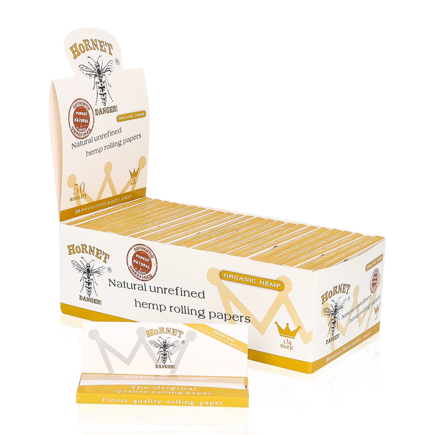 HORNET 1 1/4 Size Rolling Papers, Natural Slim Rolling Papers, White Organic Rolling Paper, 50 Leaves / Pack 50 Pack / Box