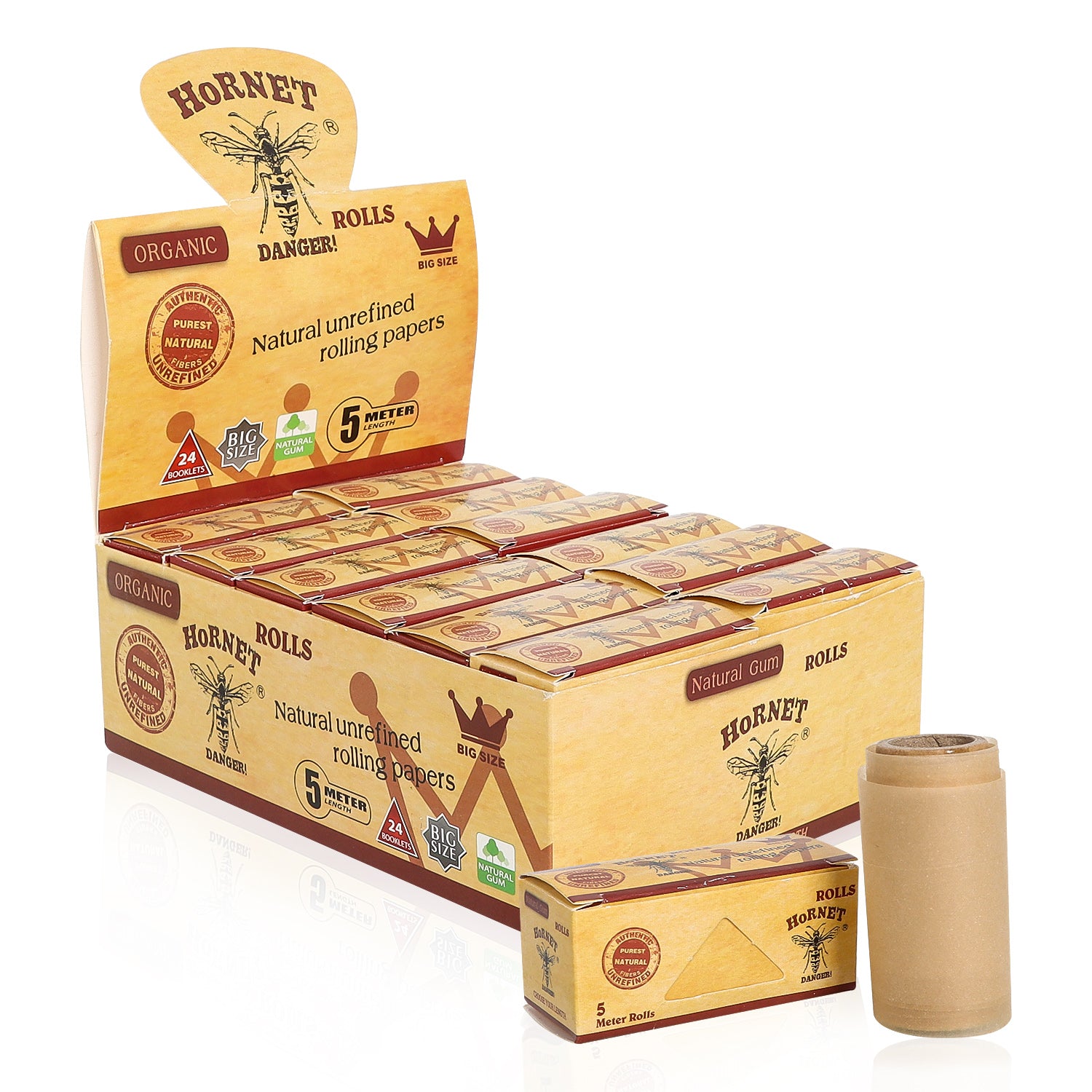 HORNET 5 m Free Rolling Papers, Organic Brown Rolling Paper, 24 PCS / Box