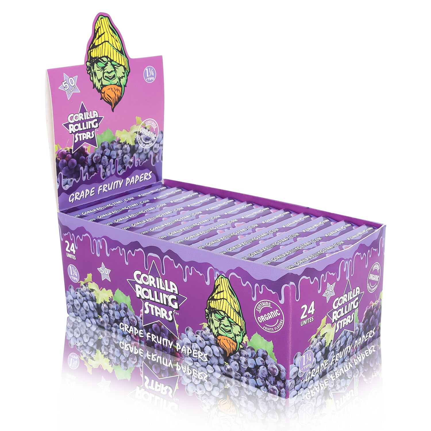 GORILLA ROLLING STARS&nbsp;&nbsp; series 78mm 1 1/4 size grape flavor rolling paper with filter paper