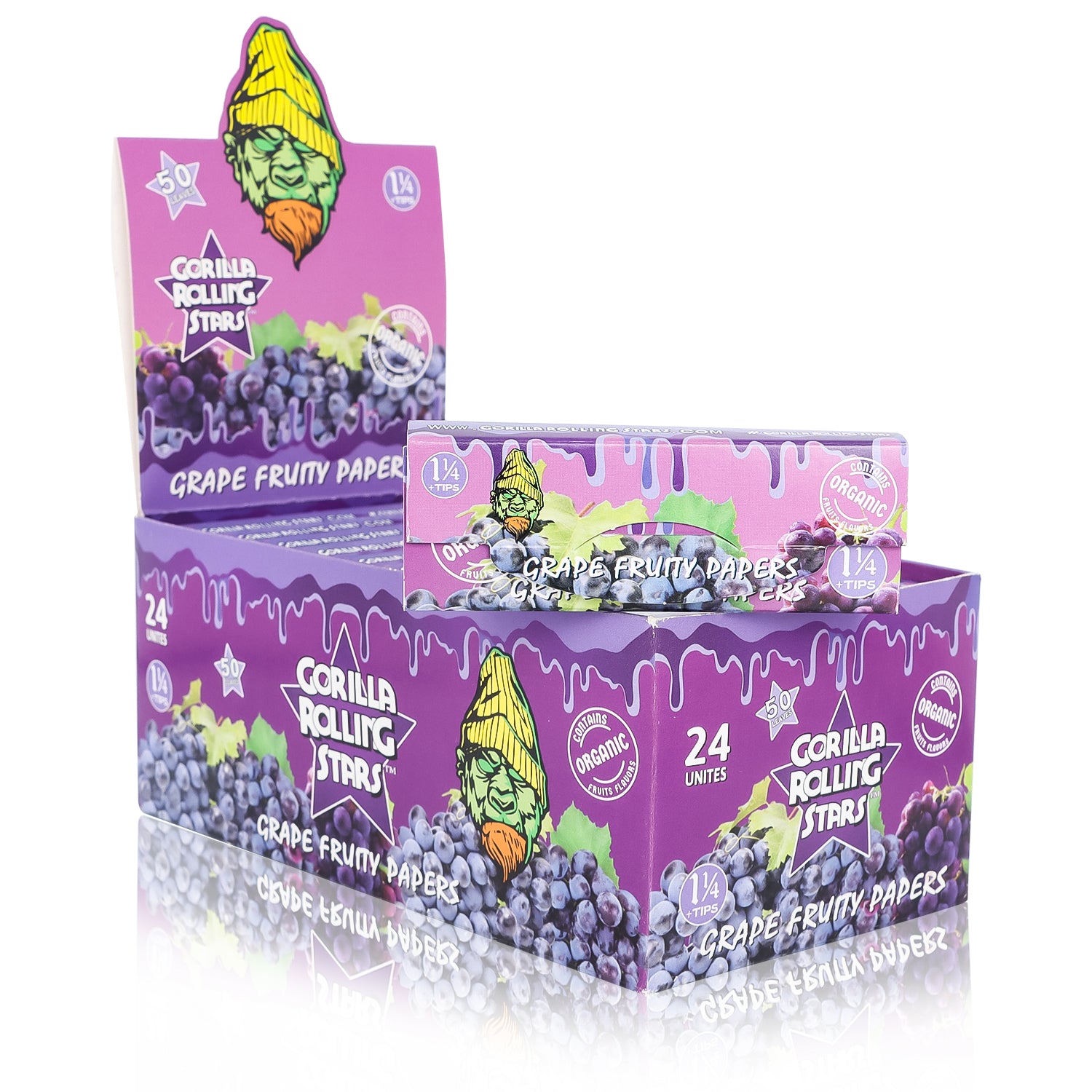 GORILLA ROLLING STARS&nbsp;&nbsp; series 78mm 1 1/4 size grape flavor rolling paper with filter paper