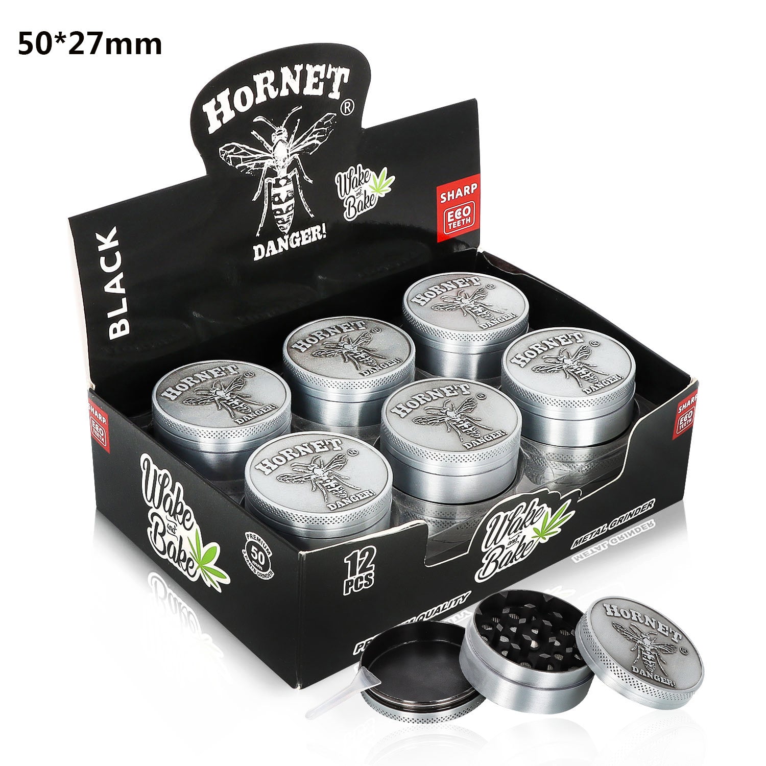 HORNET Zinc Alloy Herb Grinder, 3 Lay Ø 50 Smoker Grinder, Portable & Easy Clean Metal Herbal Grinder, 6 PCS / Box