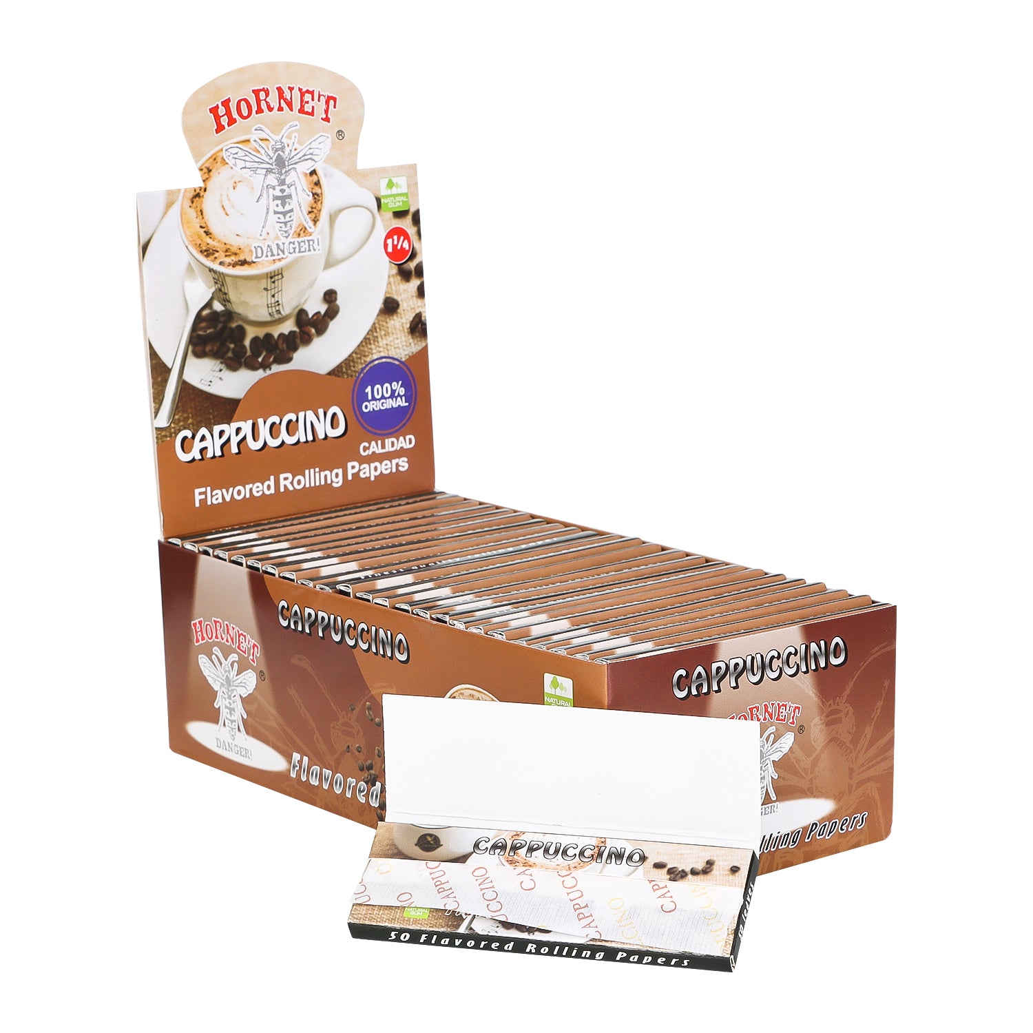 Hornet 1 1/4 Size Cappuccino Flavors Rolling Papers, Slow Burning Rolling Paper, Natural Rolling Paper, 50 Piece / Pack 50 Pack / Box