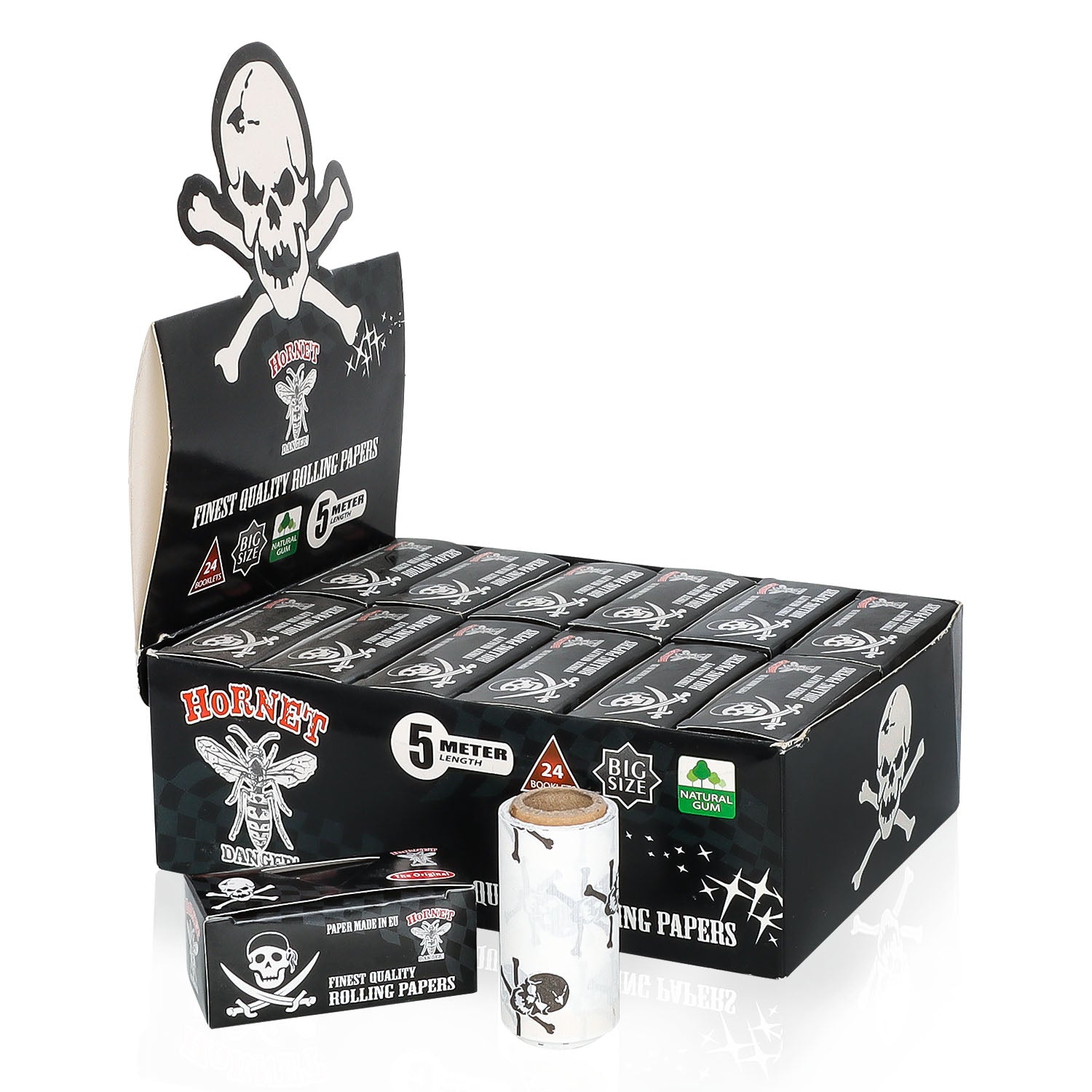 HORNET Skull Style Rolling Paper Rolls, 5 m Free Rolling Papers, Organic Rolling Paper Rolls, 24 PCS / Box