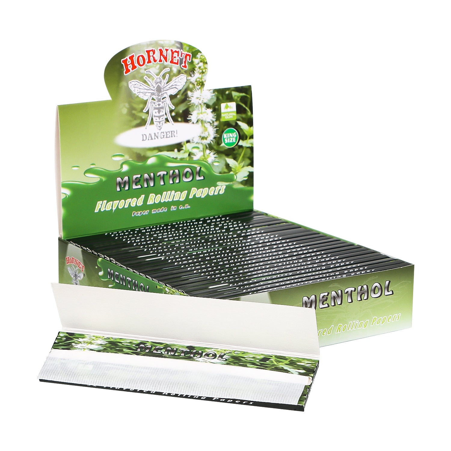HORNET King Size Menthol Flavors Rolling Papers, Slim Natural Organic Rolling Paper, 32 Pieces / Pack 25 Packs / Box