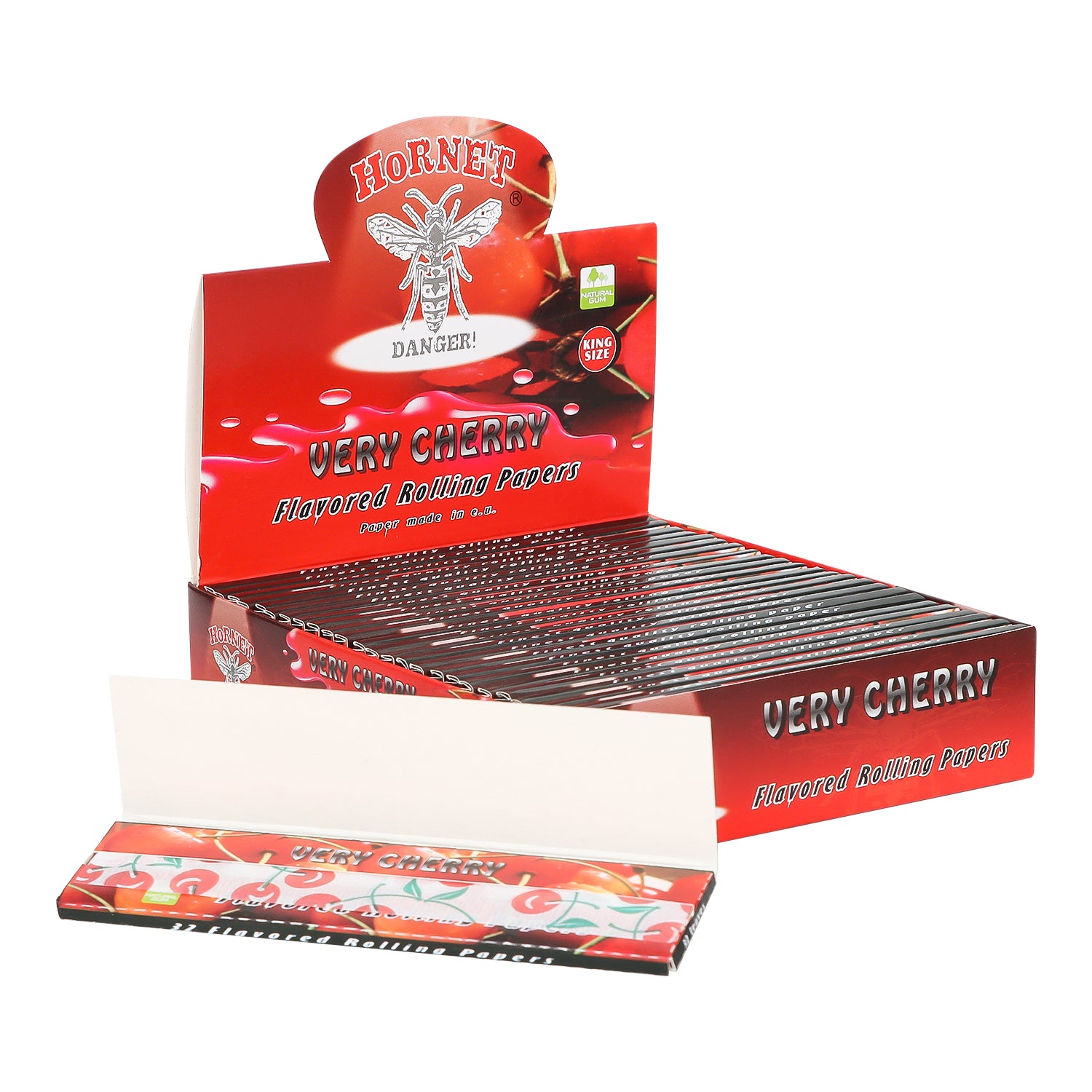 HORNET King Size Cherry Flavors Rolling Papers, Slim Natural Organic Rolling Paper, 32 Pieces / Pack 25 Packs / Box