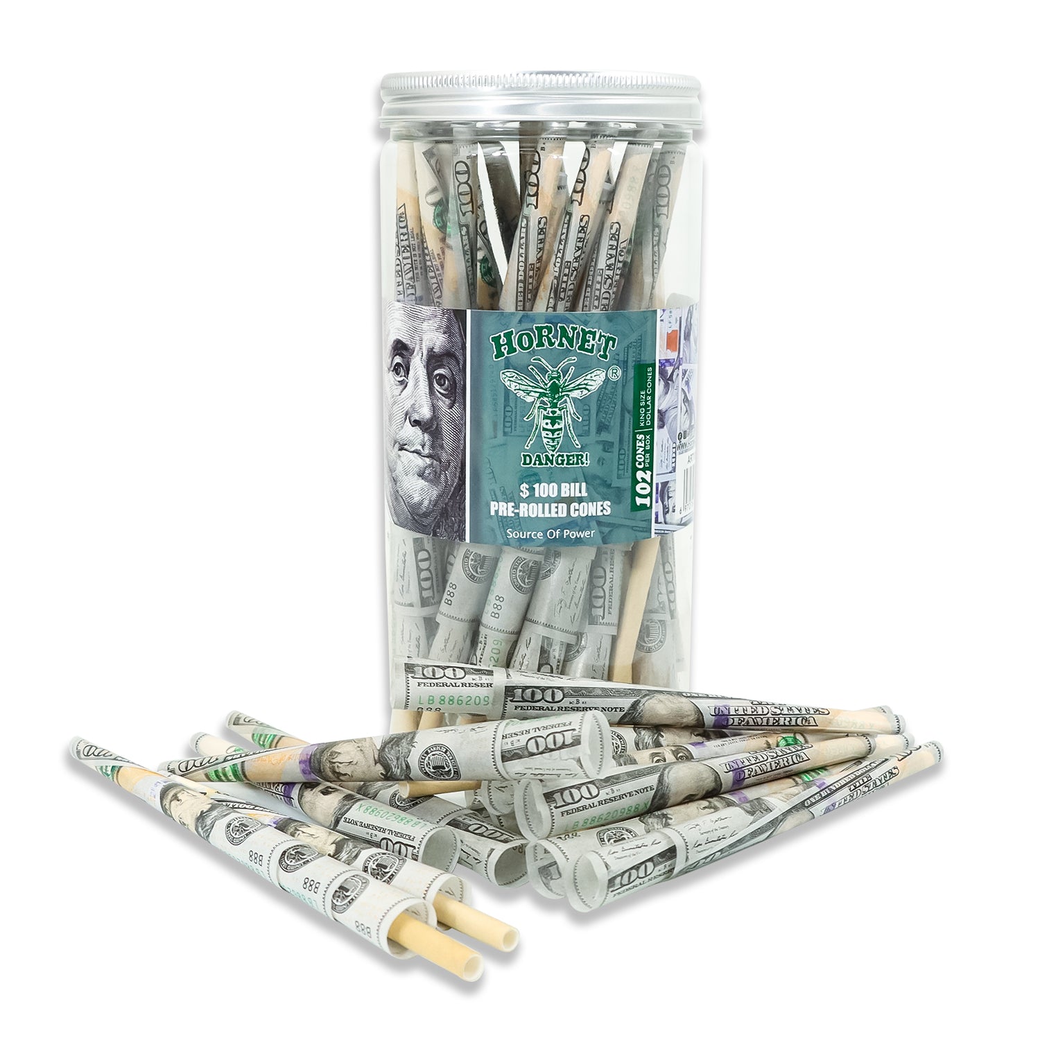 HORNET Dollar Design Pre Rolled Cones, King Size Pre Rolled Rolling Paper With Tips, Slow Burning Rolling Cones, 102 PCS