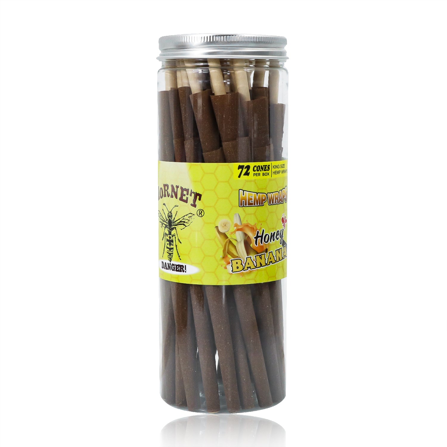 HORNET Banana Flavored Brown Pre Rolled Cones, King Size Pre Rolled Rolling Paper with tips, Slow Burning Rolling Cones & load, 72 PCS / Jar