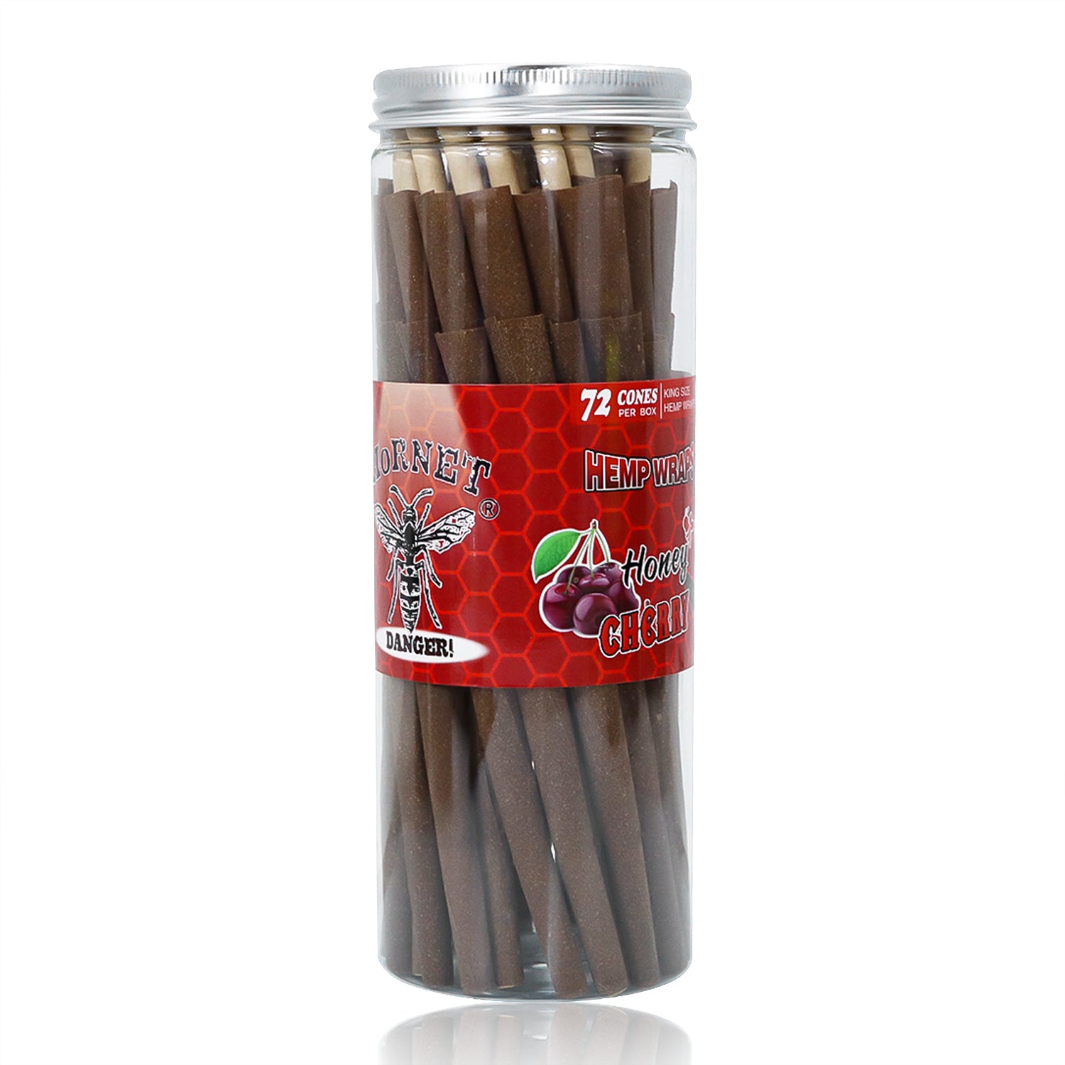 HORNET Cherry Flavored Brown Pre Rolled Cones, King Size Pre Rolled Rolling Paper with tips, Slow Burning Rolling Cones & load, 72 PCS / Jar