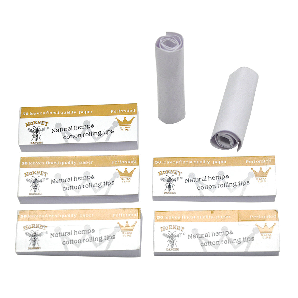 HORNET Natural Organic Rolling Paper Tips, White Slim Rolling Tips, 50 Tips / Pack 50 Pack / Box