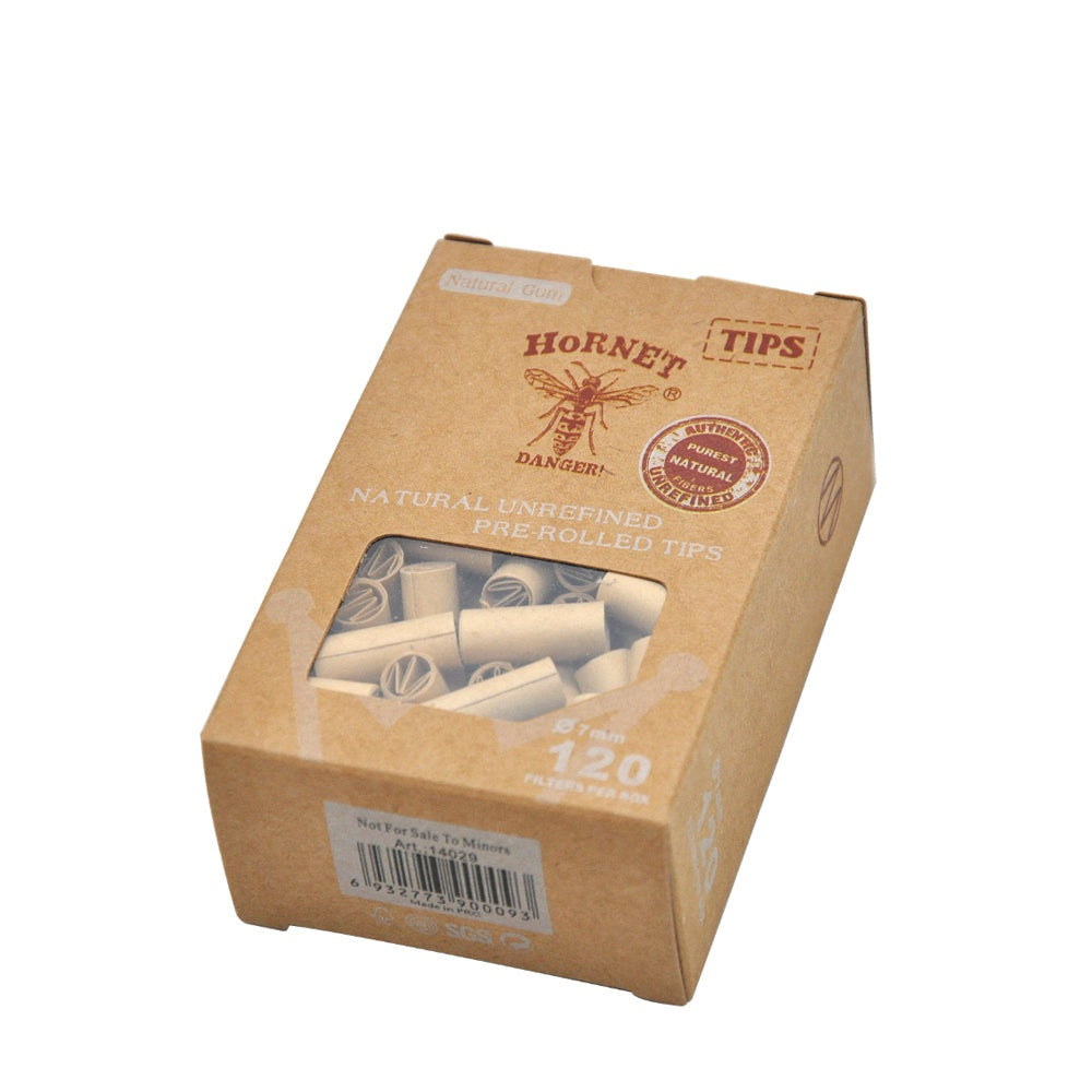HORNET Ø 7 Pre Rolled Tips, Brown Organic Cigarette Rolled Tips, 120 Tips / Pack 12 Packs / Box