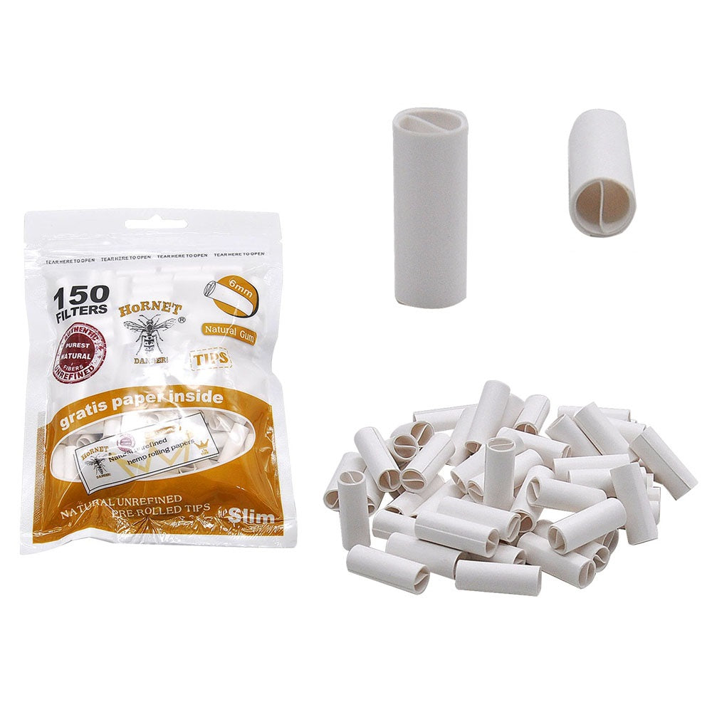 HORNET Ø 6 Pre Rolled Tips, White Organic Cigarette Rolling Tips, 150 Tips / Pack