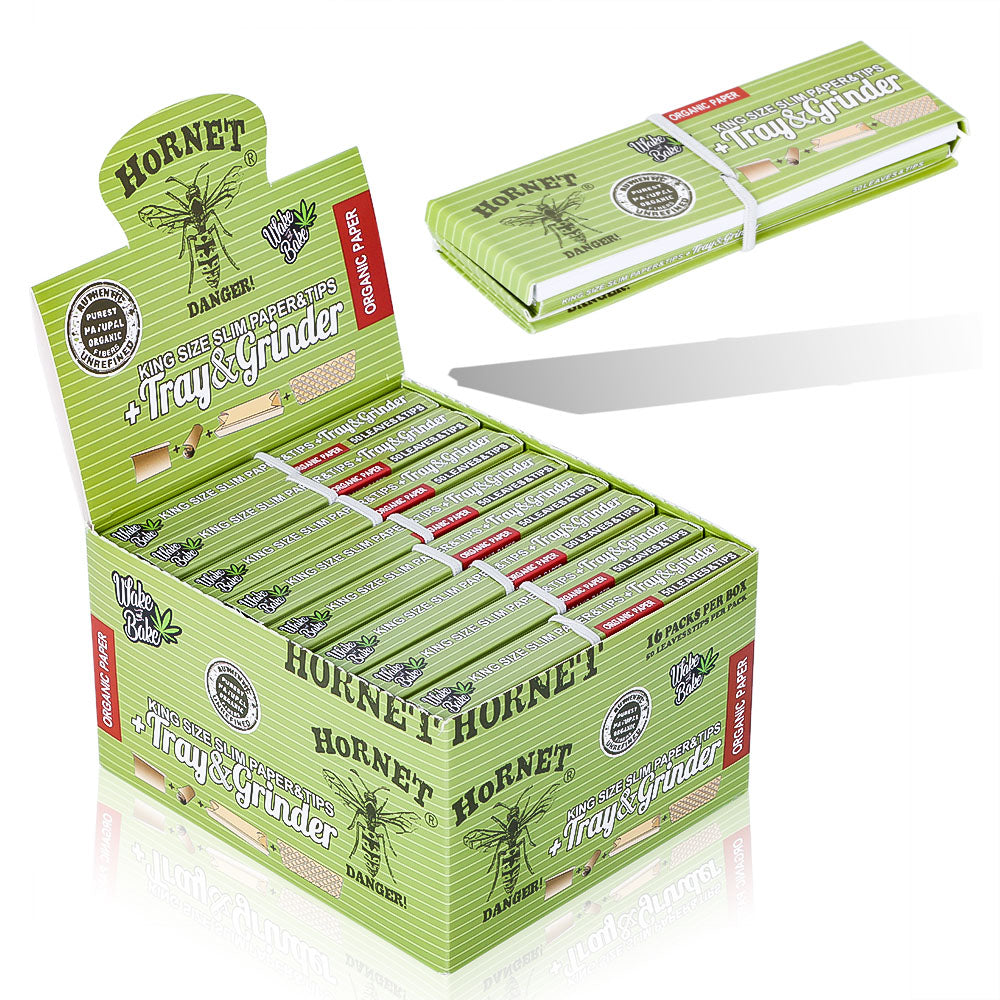 HORNET King Size Rolling Paper With Rolling Tips, Ultra Thin Natural Rolling Papers & Grinder, Green Package Kit, 50 PCS / Pack 16 Pack / Box