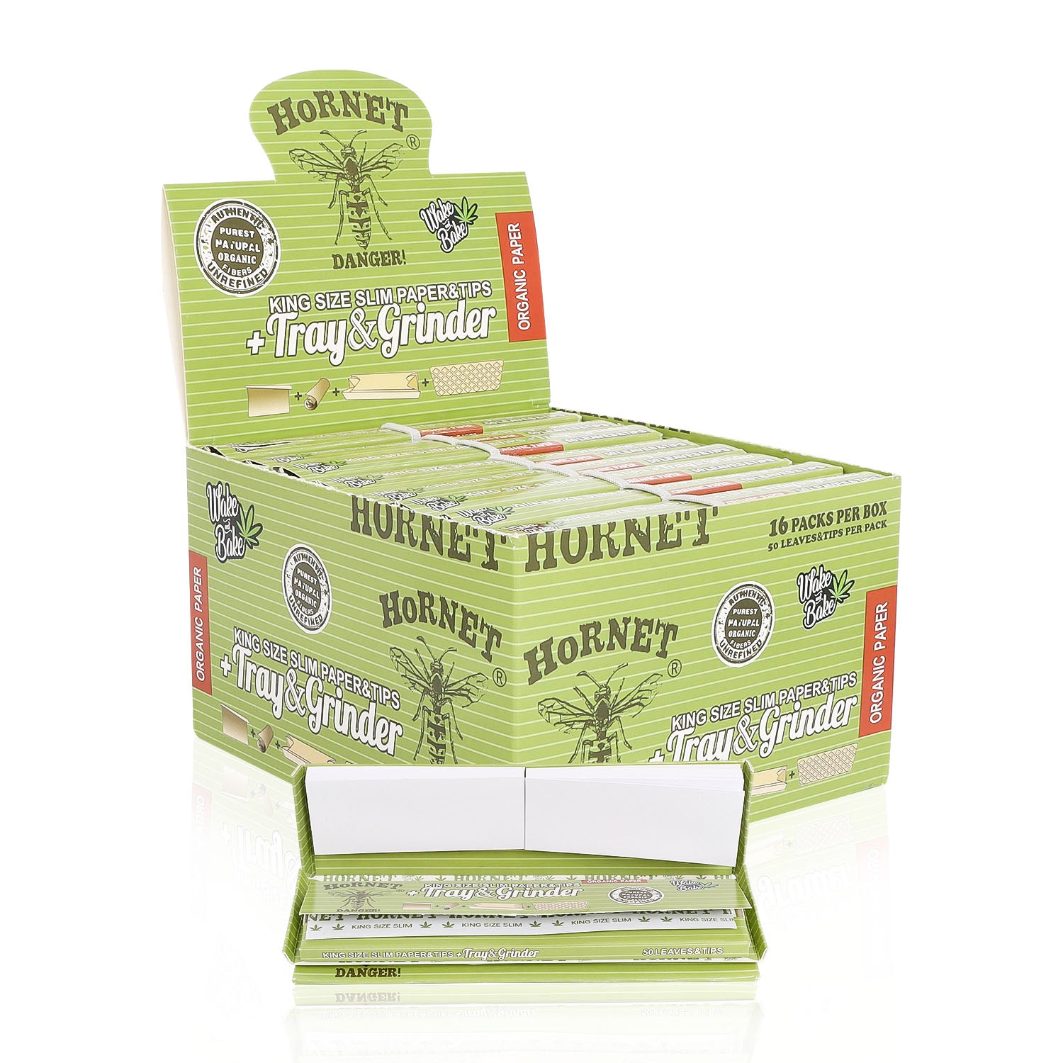 HORNET King Size Rolling Paper With Rolling Tips, Ultra Thin Natural Rolling Papers & Grinder, Green Package Kit, 50 PCS / Pack 16 Pack / Box