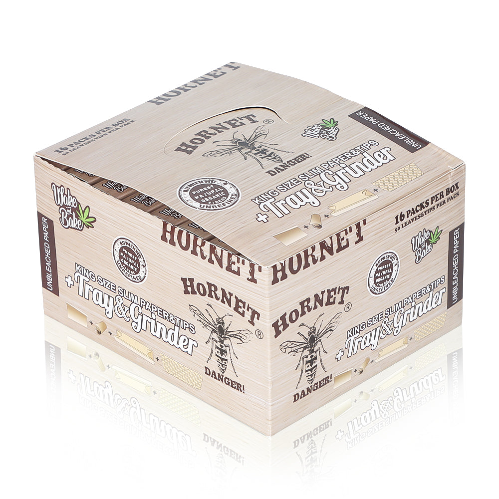 HORNET King Size Rolling Paper With Rolling Tips, Ultra Thin Natural Rolling Papers & Grinder, Brown Package Kit, 50 PCS / Pack 16 Pack / Box