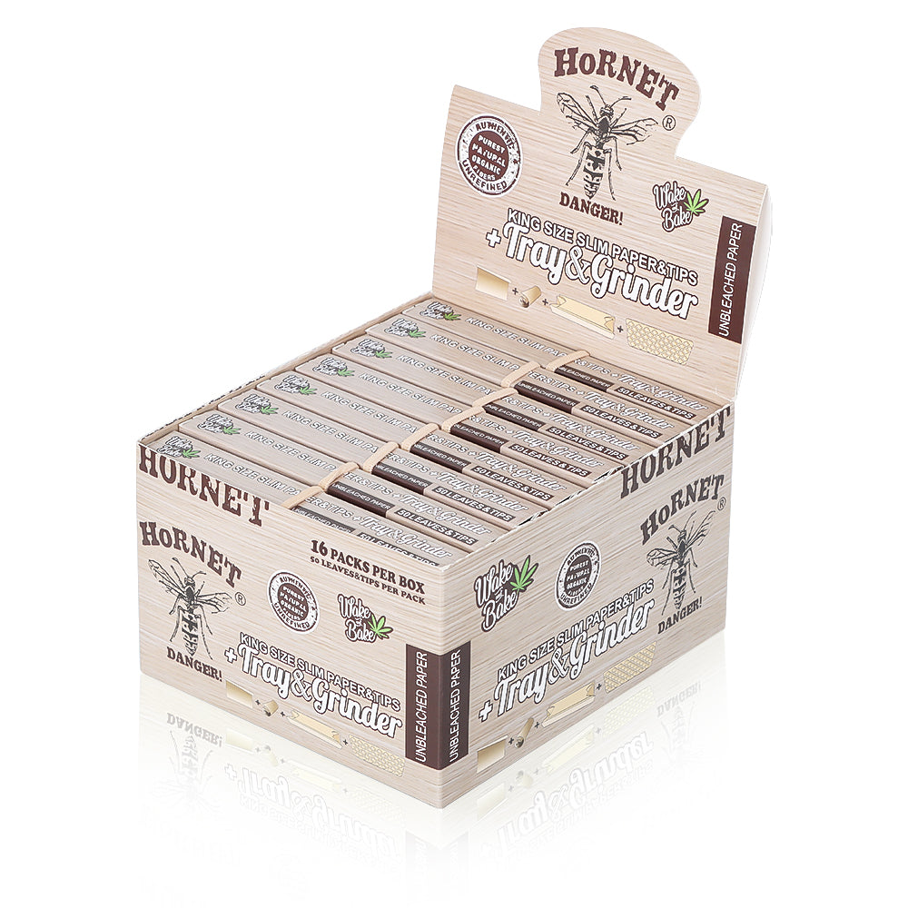 HORNET King Size Rolling Paper With Rolling Tips, Ultra Thin Natural Rolling Papers & Grinder, Brown Package Kit, 50 PCS / Pack 16 Pack / Box