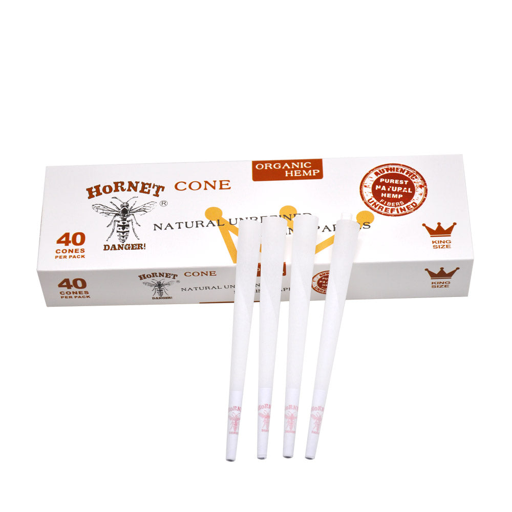HORNET King Size White Pre Rolled Cones, Natural Rolling Cones, Slow Burning Pre Rolled Rolling Paper, 40 PCS / Pack 12 Packs / Box