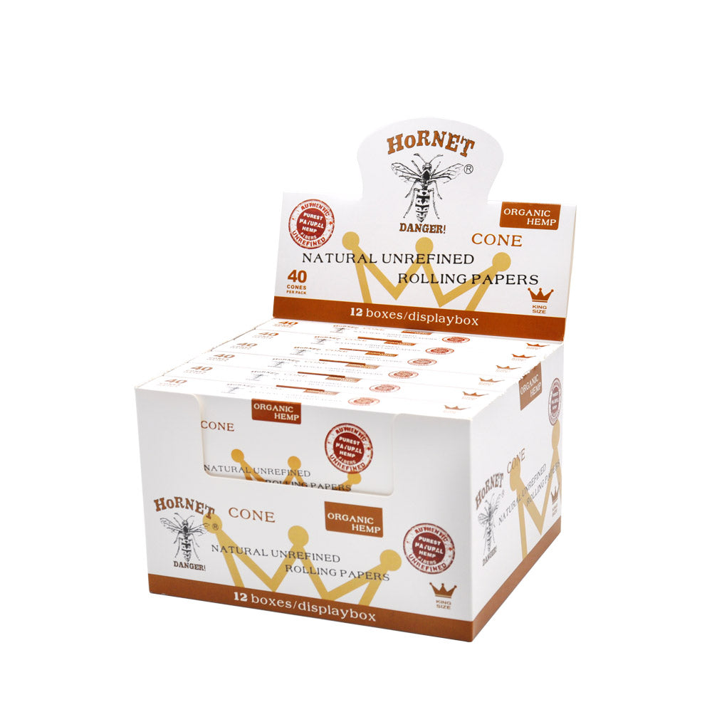 HORNET King Size White Pre Rolled Cones, Natural Rolling Cones, Slow Burning Pre Rolled Rolling Paper, 40 PCS / Pack 12 Packs / Box