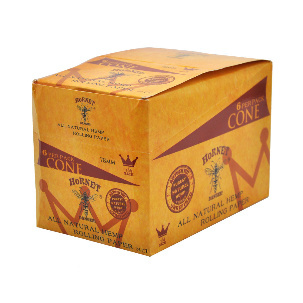 HORNET 1 1/4 Size Pre Rolled Cones, Natural Rolling Cones, Slow Burning Pre Rolled Rolling Paper, 6 PCS / Pack 24 Packs / Box