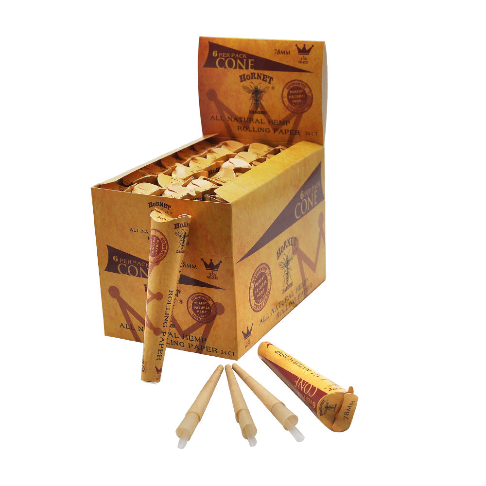 HORNET King Size Pre Rolled Cones, Natural Rolling Cones, Slow Burning Pre Rolled Rolling Paper, 3 PCS / Pack 24 Packs / Box