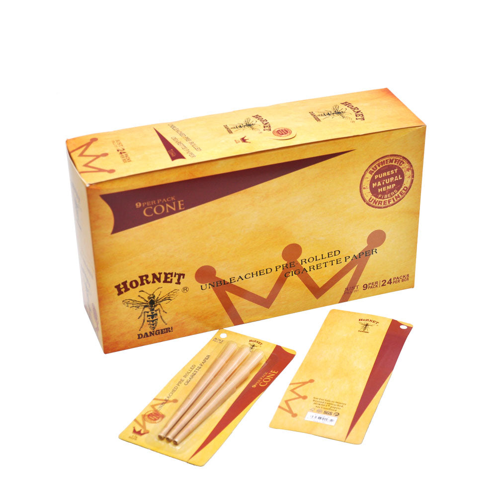 HORNET 1 1/4 Size Natural Rolling Paper Cones Pre-rolled Paper Cones 9pcs/Pack