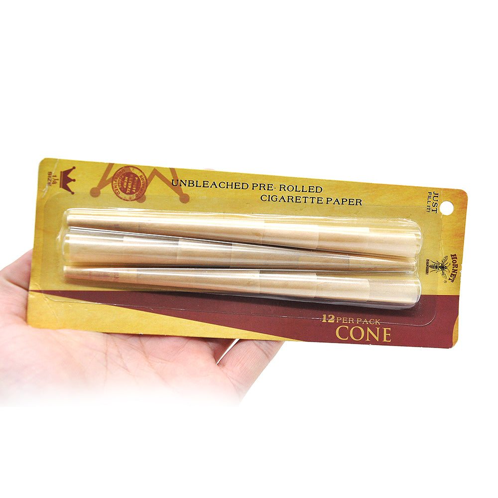 HORNET 1 1/4 Size Pre Rolled Cones, Natural Rolling Cones, Slow Burning Pre Rolled Rolling Paper, 12 PCS / Pack 24 Packs / Box