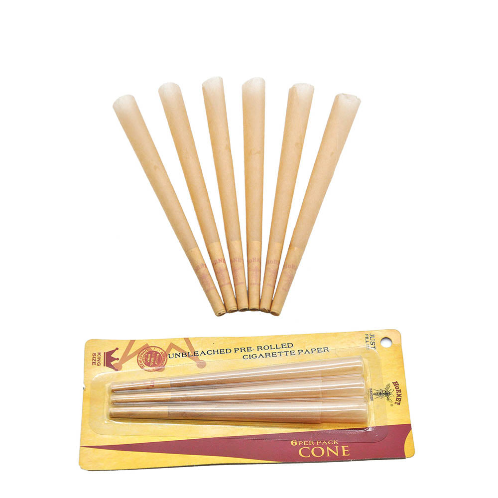 HORNET King Size Pre Rolled Cones, Natural Rolling Cones, Slow Burning Pre Rolled Rolling Paper, 6 PCS / Pack 24 Packs / Box