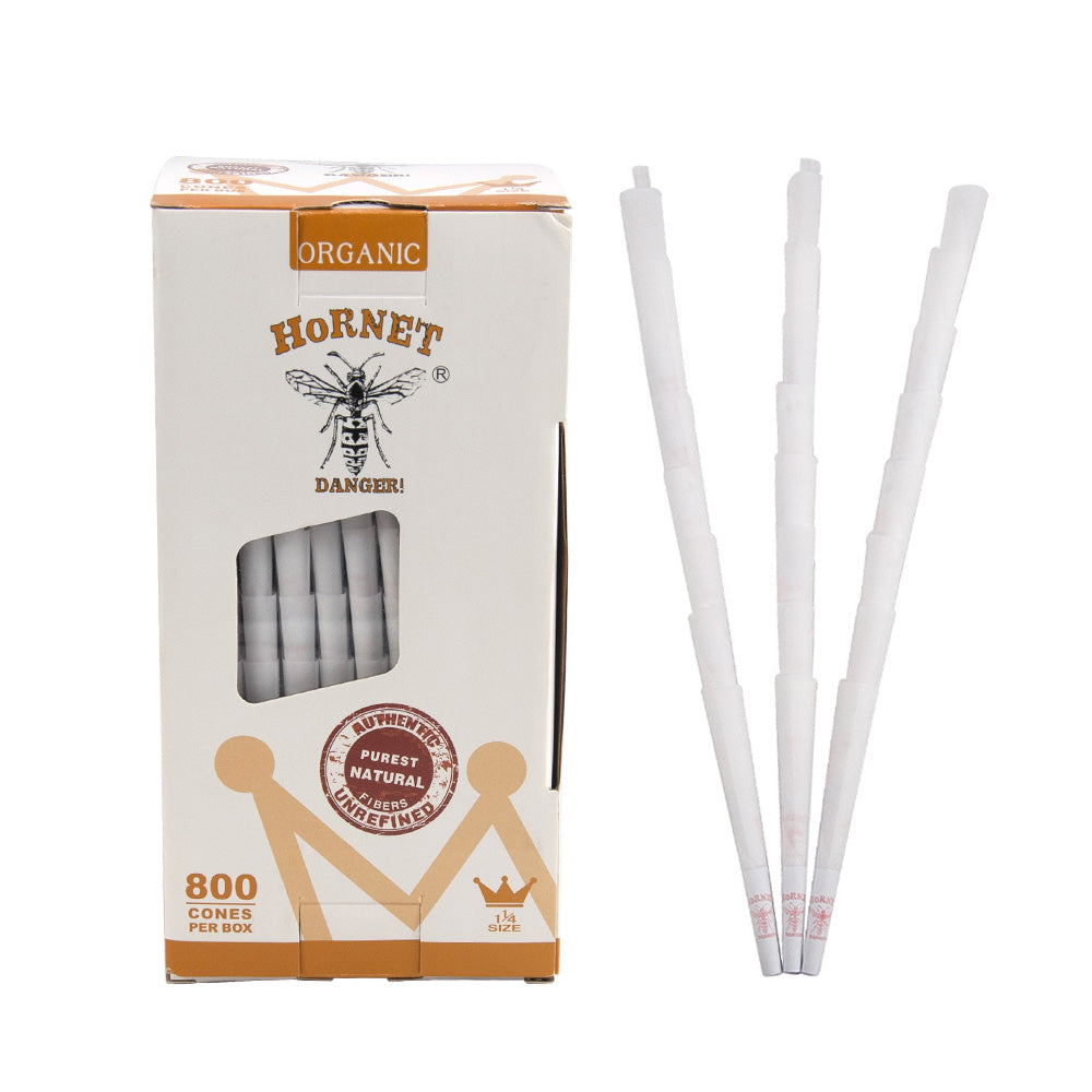 HORNET 1 1/4 Size White Pre Rolled Cones, Organic Pre Rolled Rolling Paper With Tips, Slow Burning Pre Rolled Cones, 800 PCS / Box