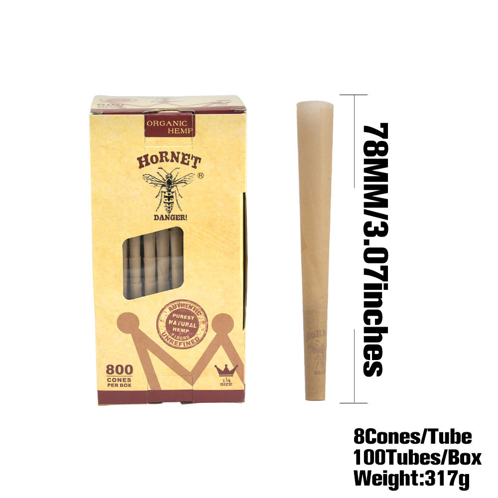 HORNET 1 1/4 Size Brown Pre Rolled Cones, Organic Pre Rolled Rolling Paper With Tips, Slow Burning Pre Rolled Cones, 800 PCS / Box