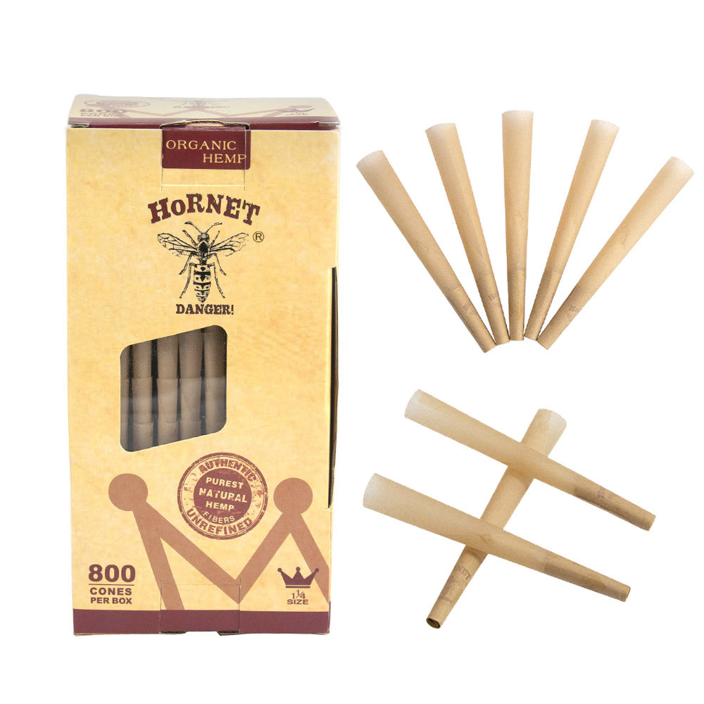 HORNET 1 1/4 Size Brown Pre Rolled Cones, Organic Pre Rolled Rolling Paper With Tips, Slow Burning Pre Rolled Cones, 800 PCS / Box