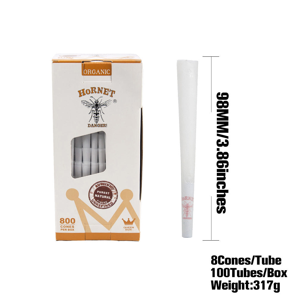 HORNET 98 mm Size White Pre Rolled Cones, Organic Pre Rolled Rolling Paper With Tips, Slow Burning Pre Rolled Cones, 800 PCS / Box