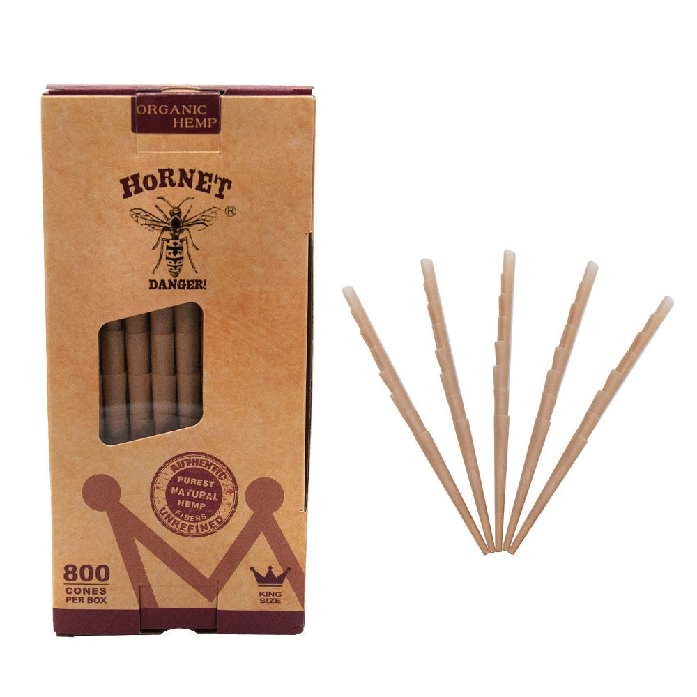 HORNET King Size Brown Pre Rolled Cones, Organic Pre Rolled Rolling Paper With Tips, Slow Burning Pre Rolled Cones, 800 PCS / Box