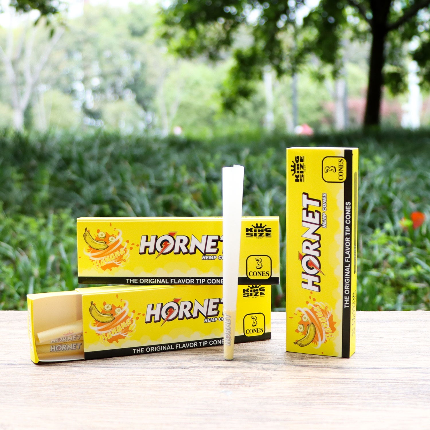 HORNET Banana Flavors Pre Rolled Cones With Tips, King Size Pre Rolled Rolling Paper & Flavored Pop, 3 PCS / Pack 12 Pack / Box