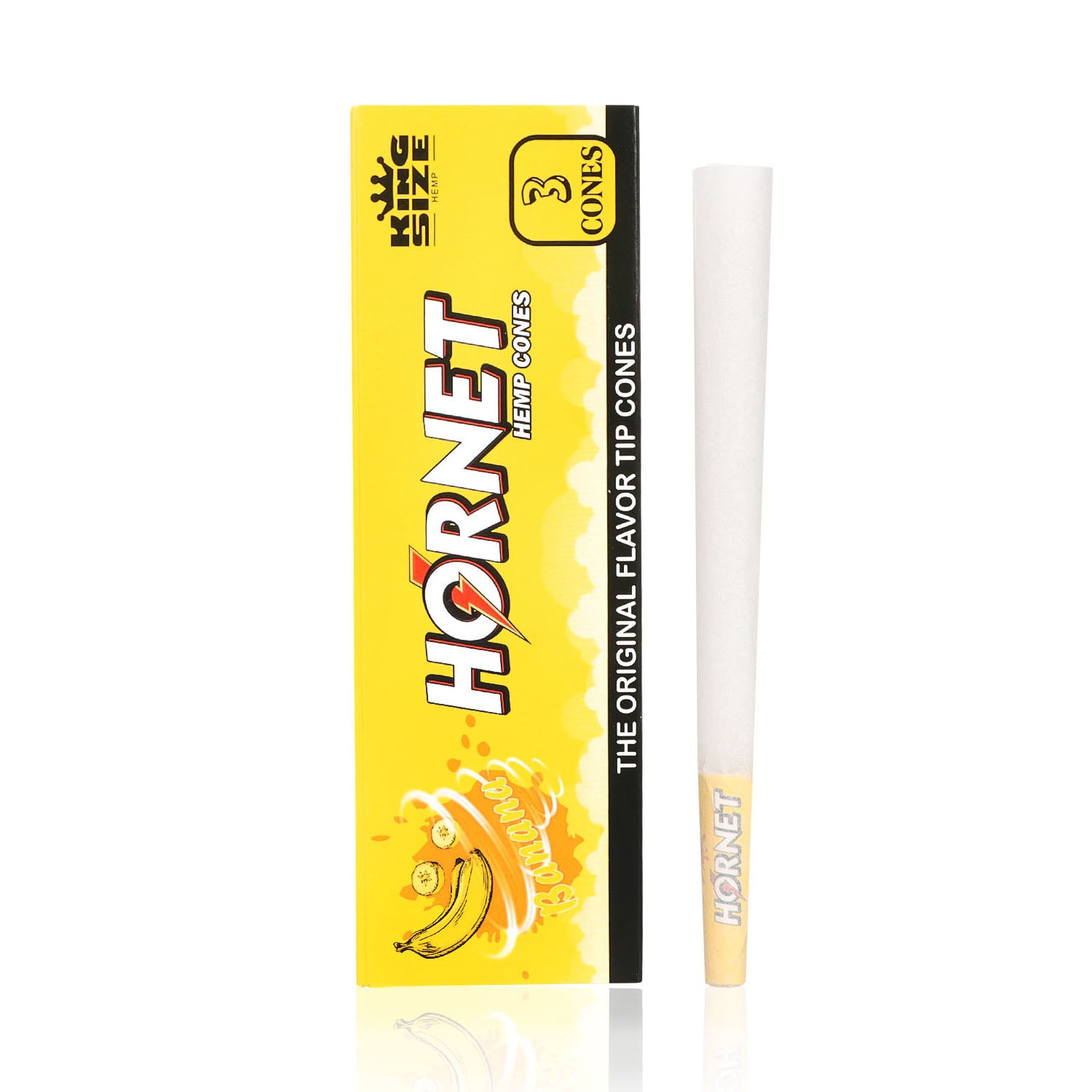 HORNET Banana Flavors Pre Rolled Cones With Tips, King Size Pre Rolled Rolling Paper & Flavored Pop, 3 PCS / Pack 12 Pack / Box