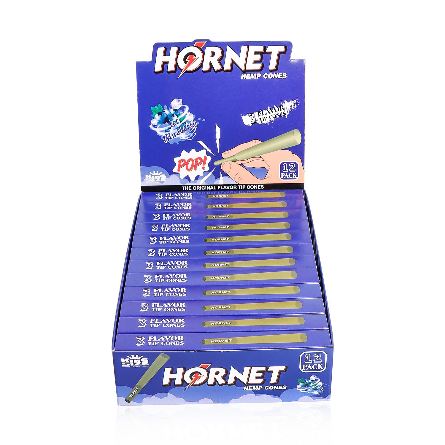 HORNET Blueberry Flavors Pre Rolled Cones With Tips, King Size Pre Rolled Rolling Paper & Flavored Pop, 3 PCS / Pack 12 Pack / Box