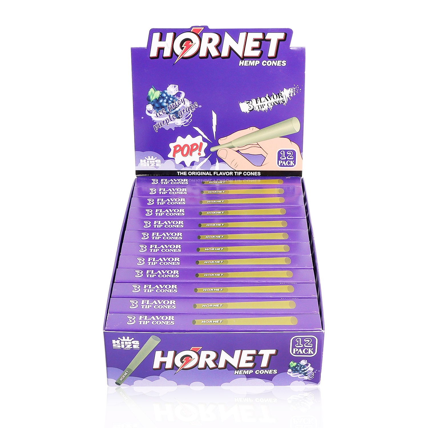 HORNET Grape Flavors Pre Rolled Cones With Tips, King Size Pre Rolled Rolling Paper & Flavored Pop, 3 PCS / Pack 12 Pack / Box