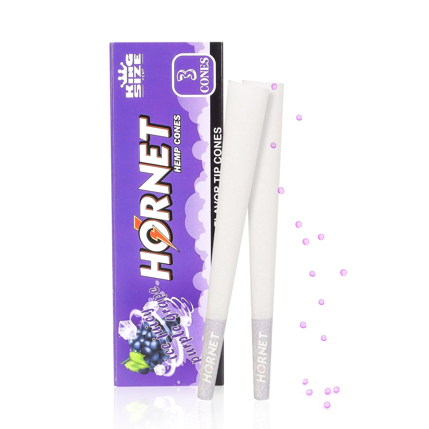 HORNET Grape Flavors Pre Rolled Cones With Tips, King Size Pre Rolled Rolling Paper & Flavored Pop, 3 PCS / Pack 12 Pack / Box