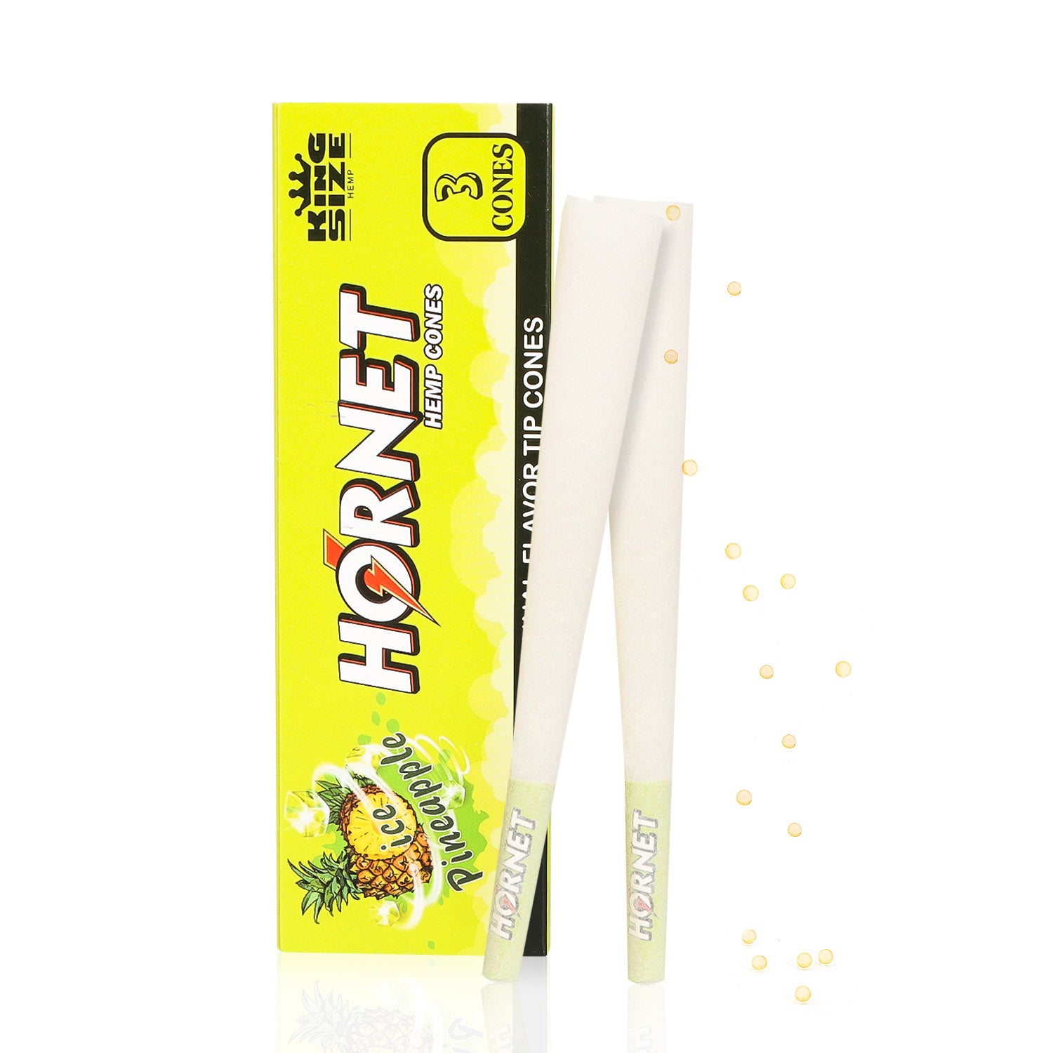 HORNET Ice Pineapple Flavors Pre Rolled Cones With Tips, King Size Pre Rolled Rolling Paper & Flavored Pop, 3 PCS / Pack 12 Pack / Box