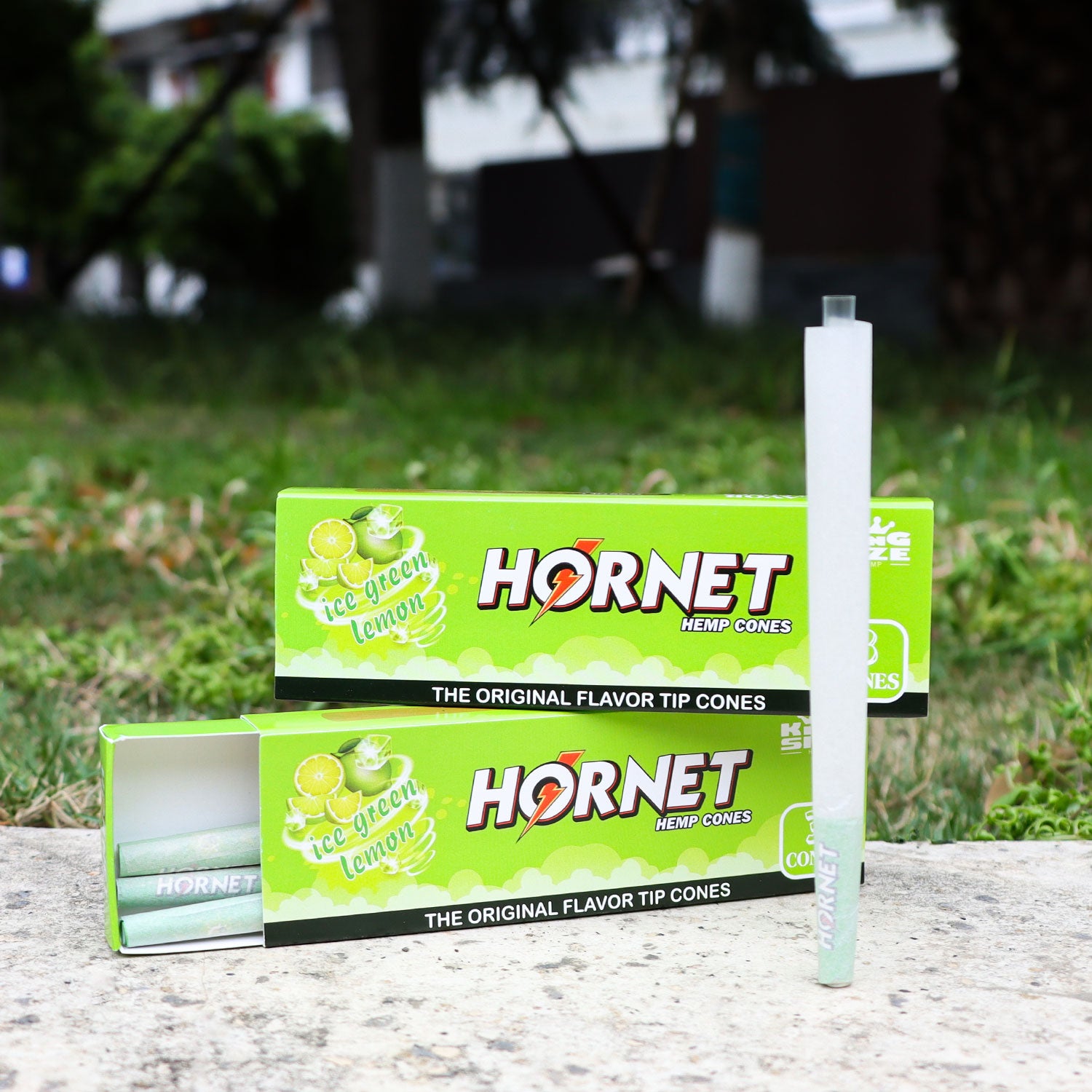 HORNET Ice Green Lemon Flavors Pre Rolled Cones With Tips, King Size Pre Rolled Rolling Paper & Flavored Pop, 3 PCS / Pack 12 Pack / Box