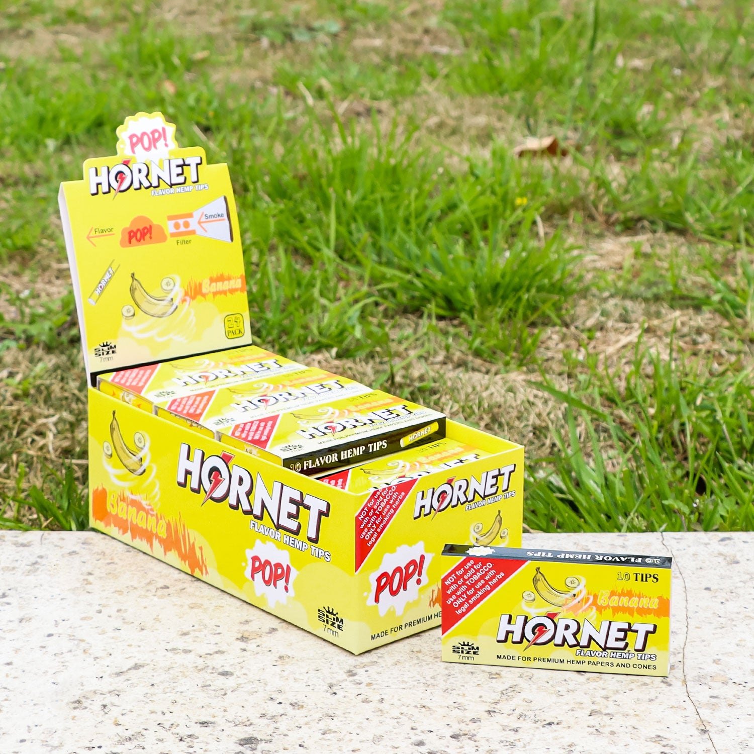 Hornet Banana Flavors Filter Tips with Flavored Pop, 7 mm Filter Tips, 10 Tips / Pack 24 Packs / Box