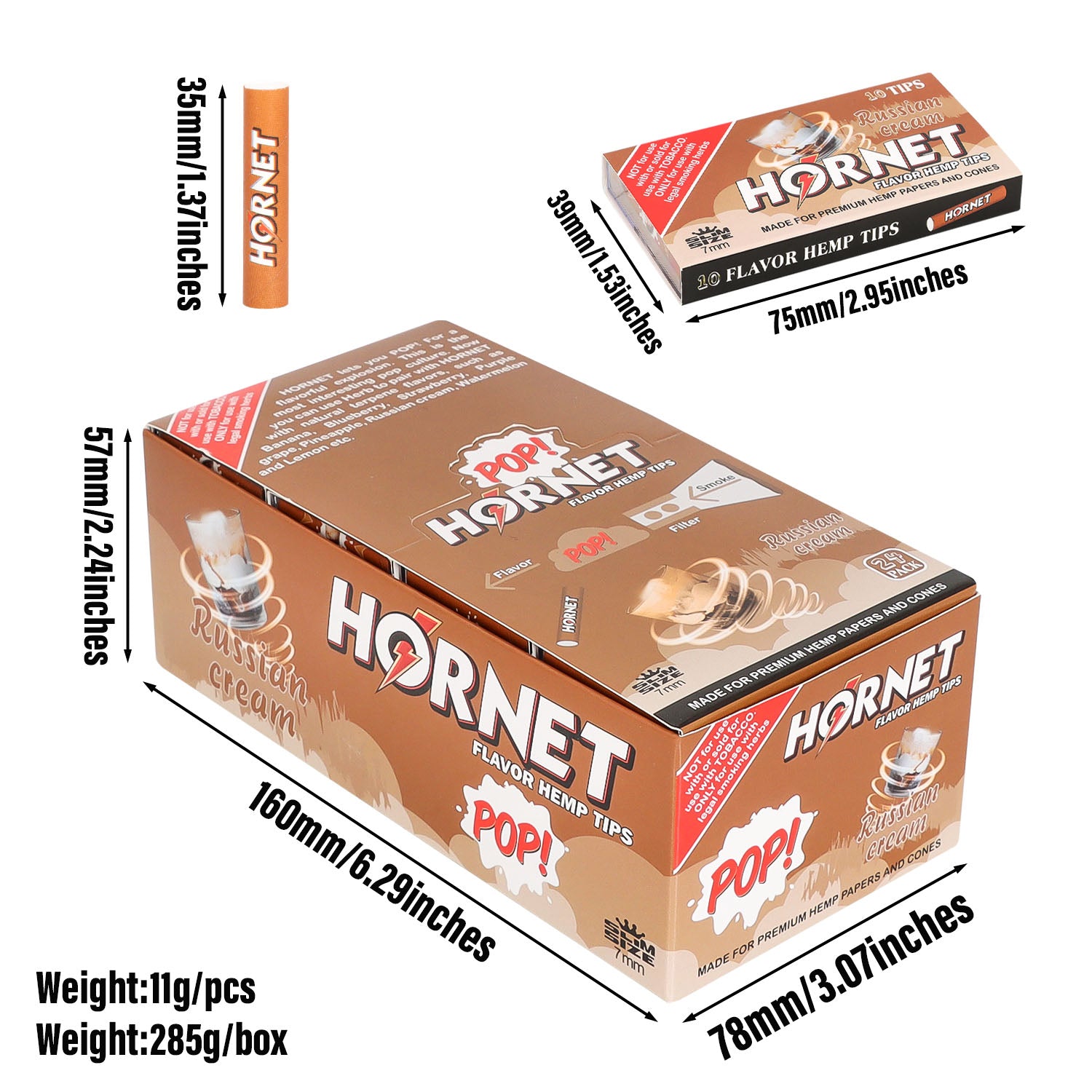 HORNET Russia Cream Flavors Filter Tips with Flavored Pop, 7 mm Filter Tips, 10 Tips / Pack 24 Packs / Box