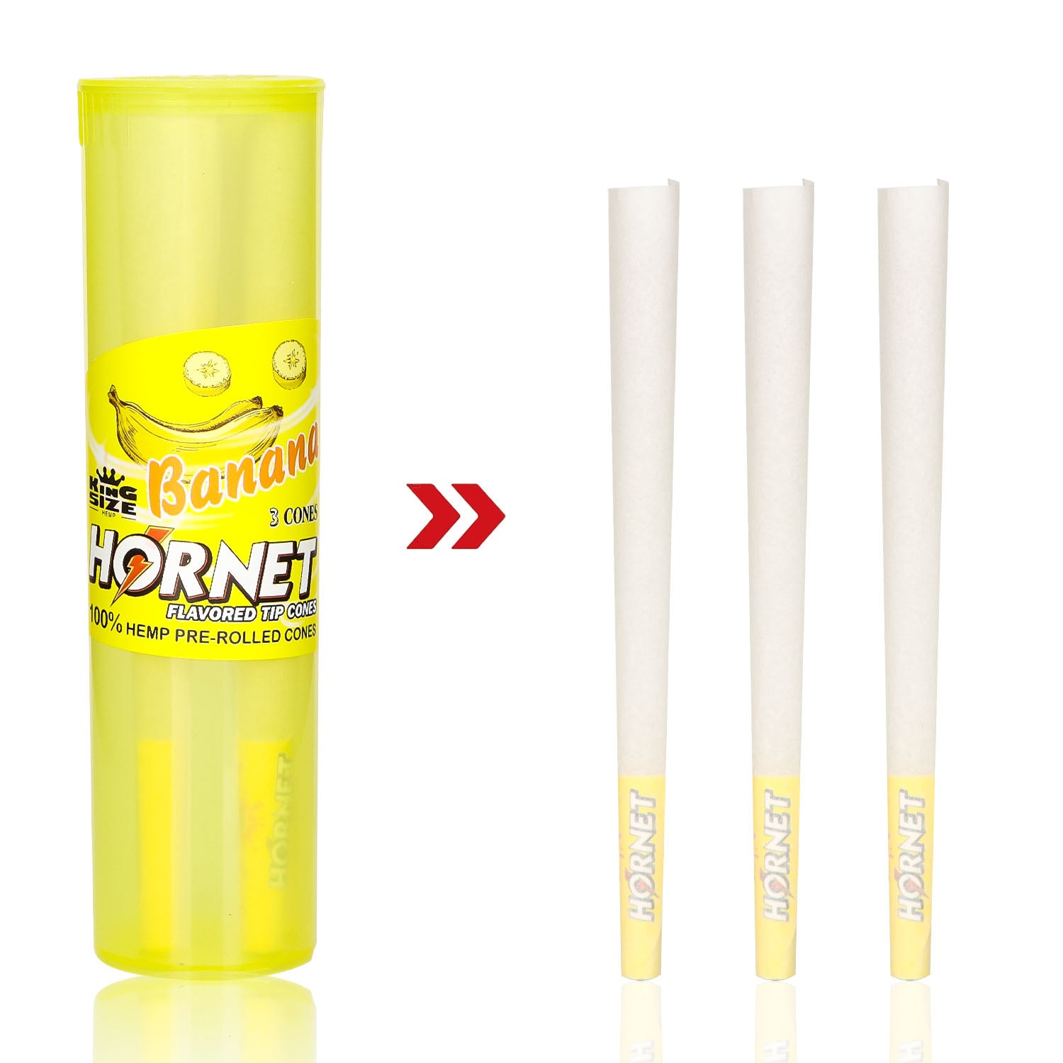 HORNET Banana Flavors Pre Rolled Cones, King Size Pre Rolled Rolling Paper With Tips, Slow Burning Rolling Cones & Flavored Pop, 3 PCS / Tube, 12 Tubes / Box