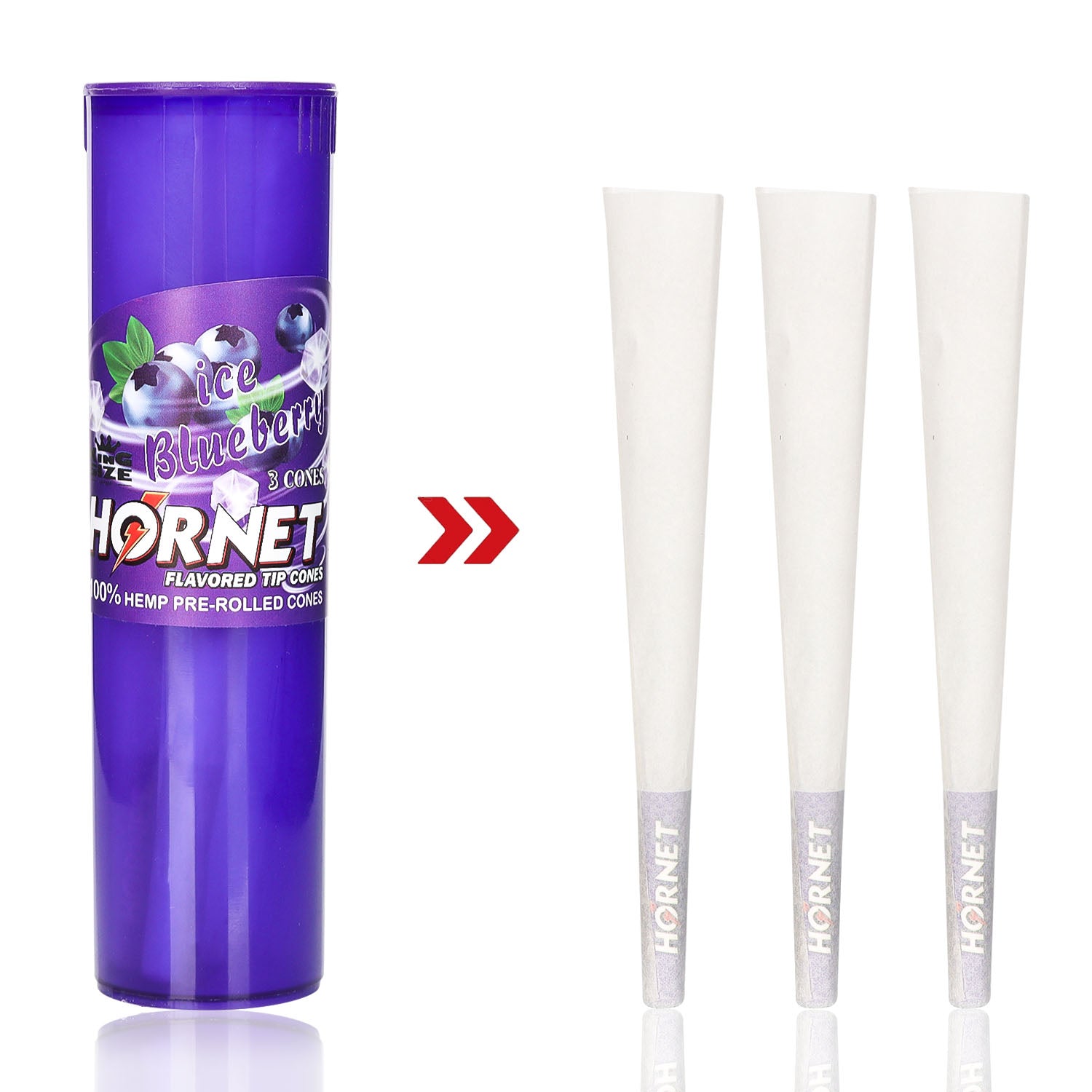 HORNET Blueberry Flavors Pre Rolled Cones, King Size Pre Rolled Rolling Paper With Tips, Slow Burning Rolling Cones & Flavored Pop, 3 PCS / Tube, 12 Tubes / Box