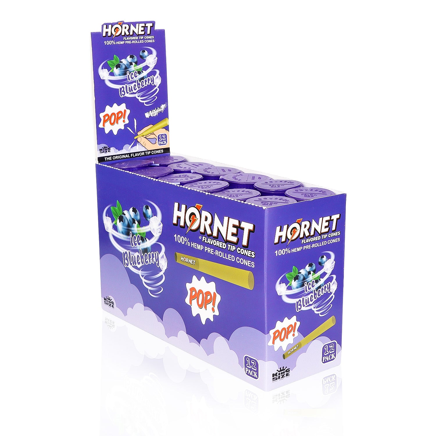 HORNET Blueberry Flavors Pre Rolled Cones, King Size Pre Rolled Rolling Paper With Tips, Slow Burning Rolling Cones & Flavored Pop, 3 PCS / Tube, 12 Tubes / Box