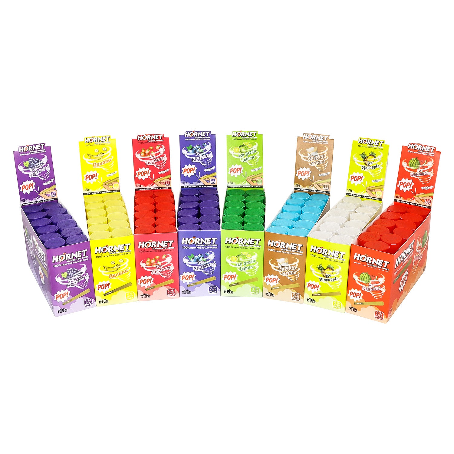 HORNET Strawberry Flavors Pre Rolled Cones, King Size Pre Rolled Rolling Paper With Tips, Slow Burning Rolling Cones & Flavored Pop, 3 PCS / Tube, 12 Tubes / Box