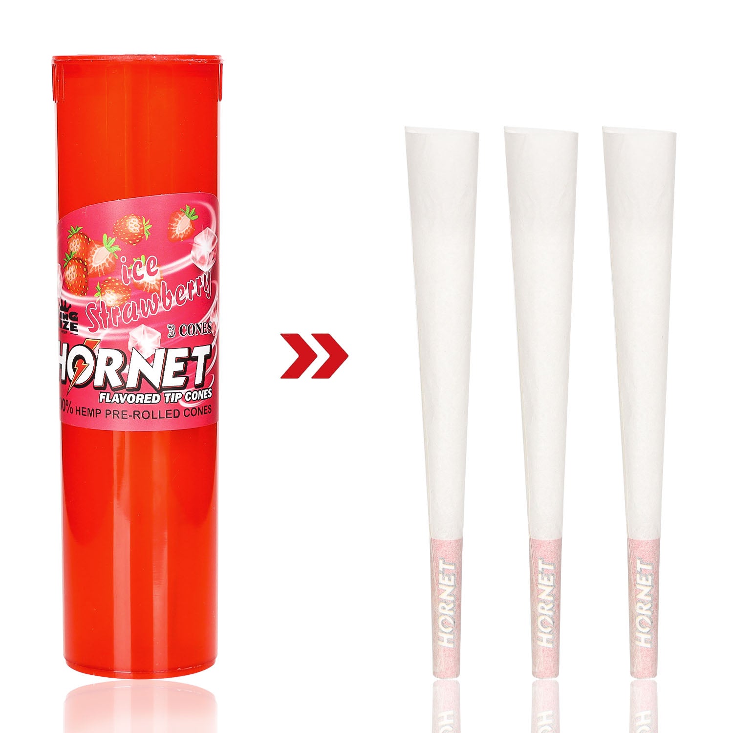 HORNET Strawberry Flavors Pre Rolled Cones, King Size Pre Rolled Rolling Paper With Tips, Slow Burning Rolling Cones & Flavored Pop, 3 PCS / Tube, 12 Tubes / Box