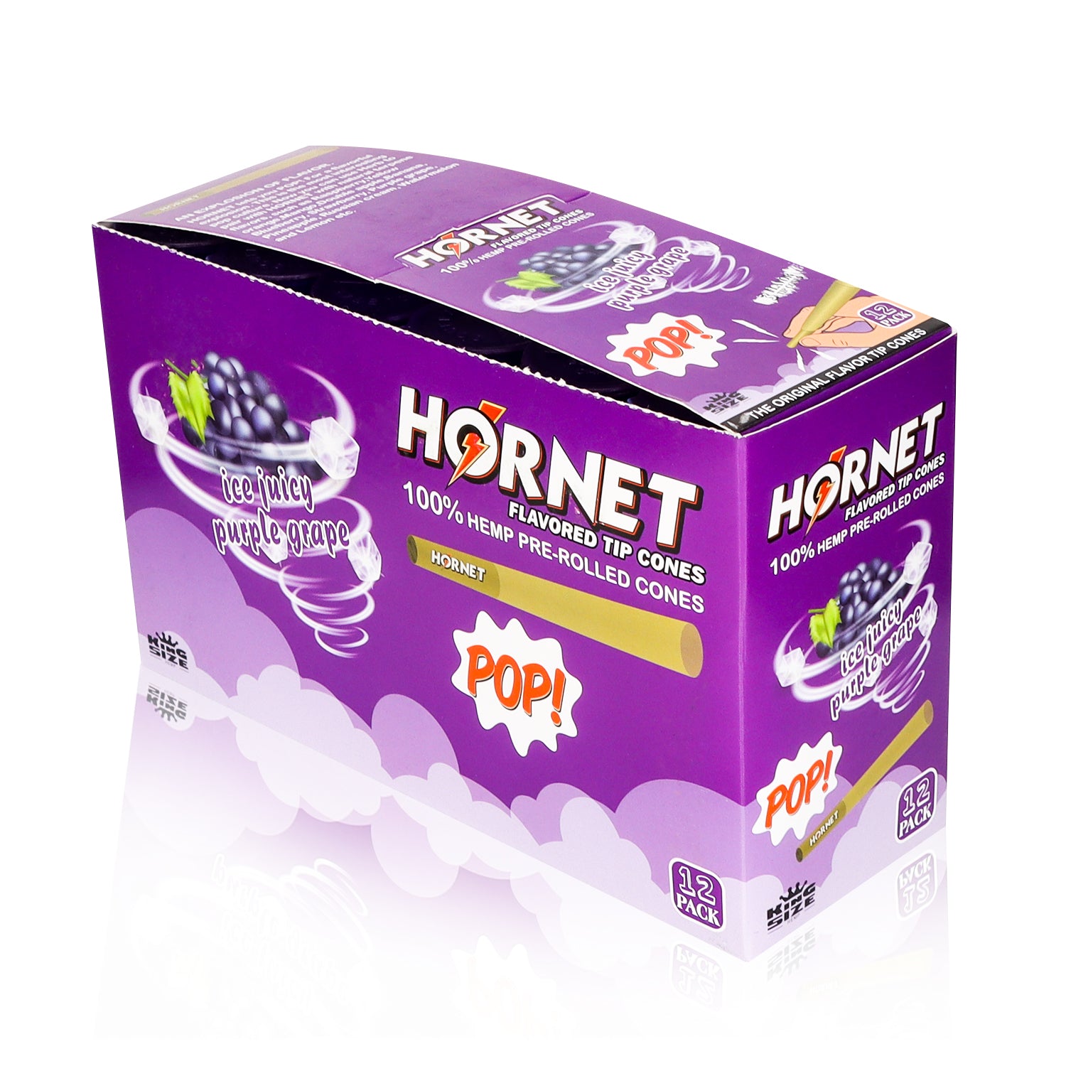 HORNET Grape Flavors Pre Rolled Cones, King Size Pre Rolled Rolling Paper With Tips, Slow Burning Rolling Cones & Flavored Pop, 3 PCS / Tube, 12 Tubes / Box