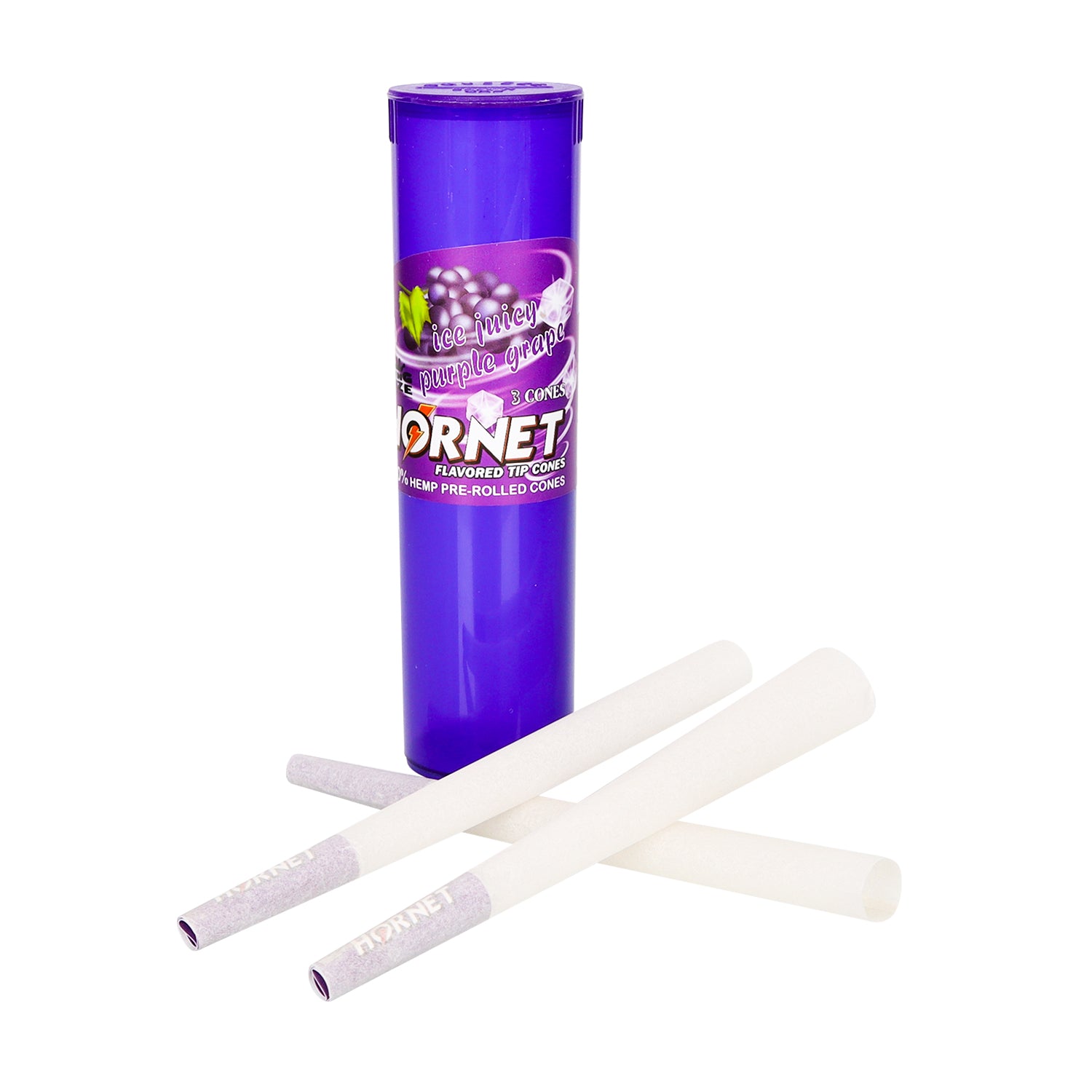 HORNET Grape Flavors Pre Rolled Cones, King Size Pre Rolled Rolling Paper With Tips, Slow Burning Rolling Cones & Flavored Pop, 3 PCS / Tube, 12 Tubes / Box