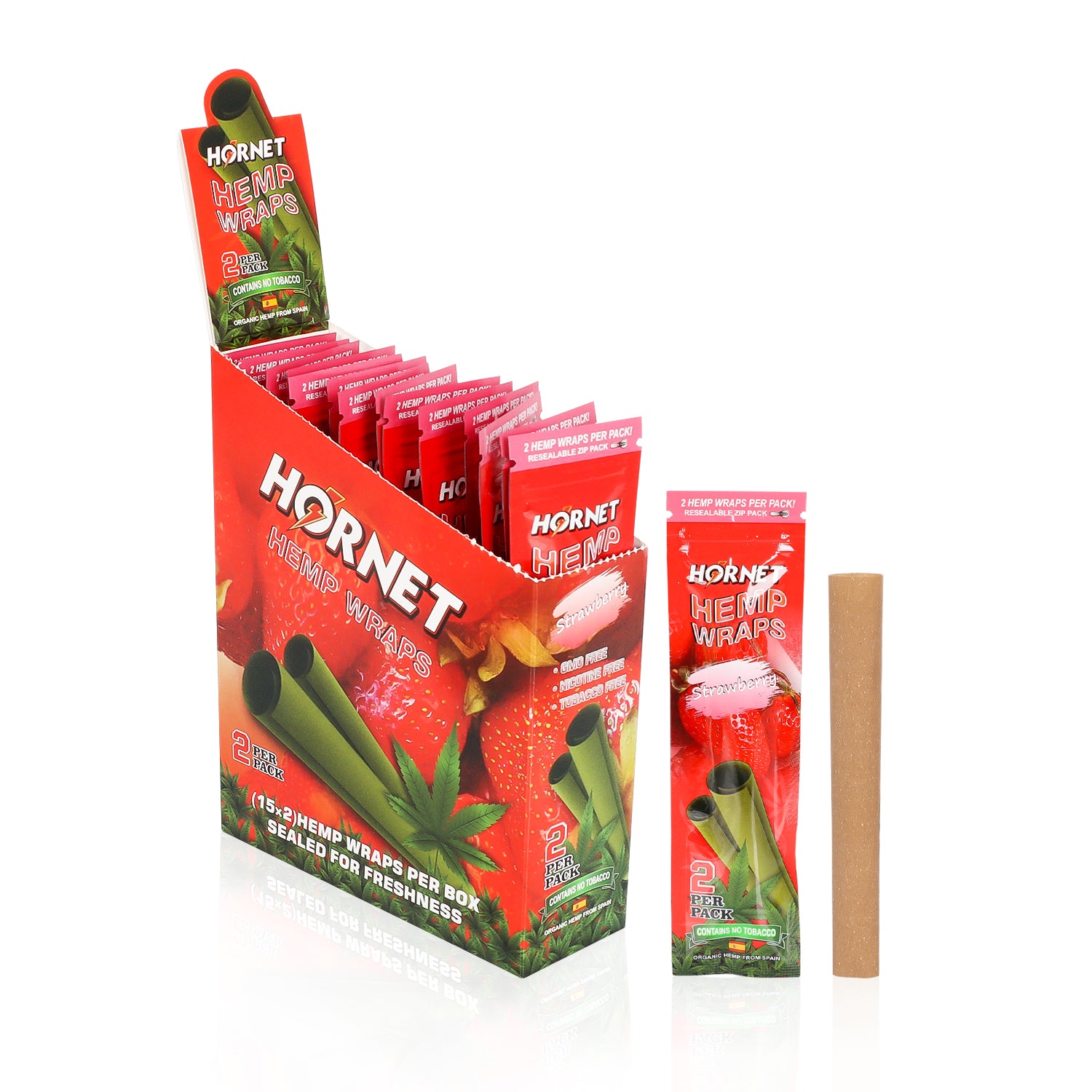 Hornet Strawberry Flavoured Hemp Blunt Wraps 30 Hemp Wraps Per Box